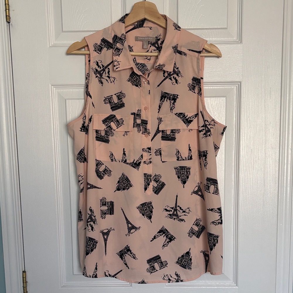 Banana Republic Eiffel Tower print sleeveless blouse